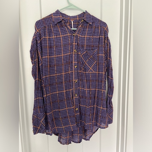 Free People Tops - Free People: Purple Plaid Button-Up Shirt: Size XS